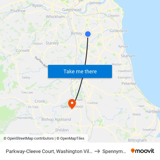 Parkway-Cleeve Court, Washington Village to Spennymoor map