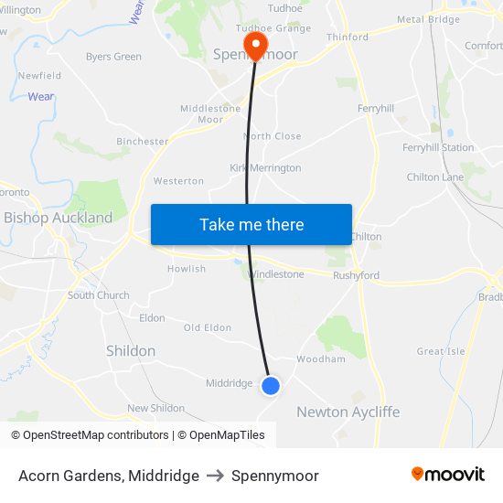 Acorn Gardens, Middridge to Spennymoor map