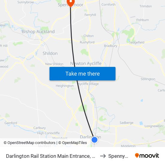 Darlington Rail Station Main Entrance, Darlington to Spennymoor map