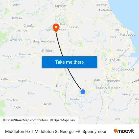 Middleton Hall, Middleton St George to Spennymoor map