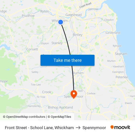 Front Street - School Lane, Whickham to Spennymoor map