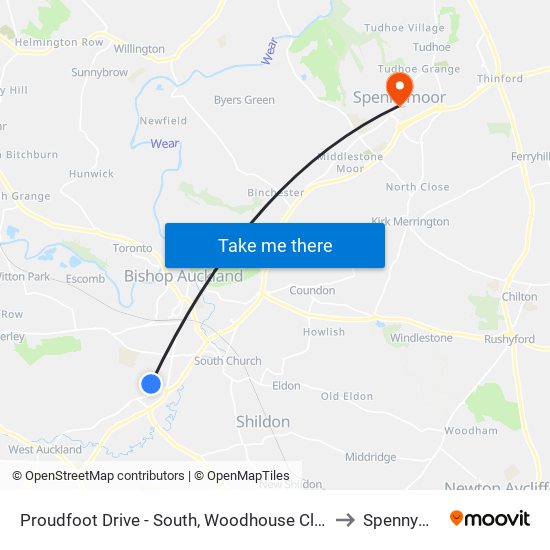 Proudfoot Drive - South, Woodhouse Close Estate to Spennymoor map