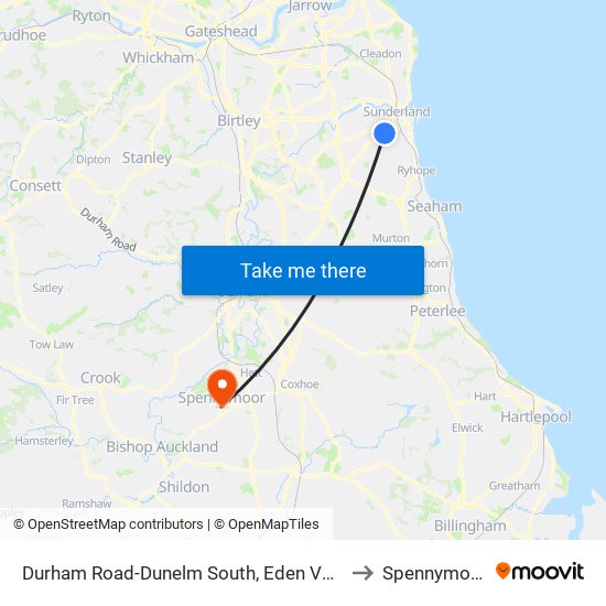 Durham Road-Dunelm South, Eden Vale to Spennymoor map