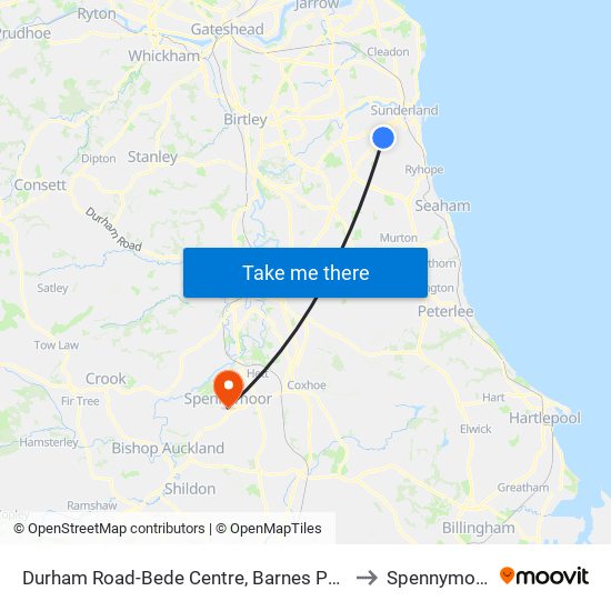 Durham Road-Bede Centre, Barnes Park to Spennymoor map