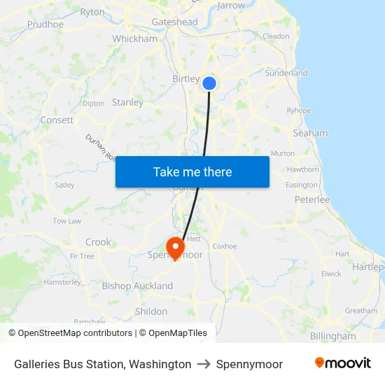 Galleries Bus Station, Washington to Spennymoor map