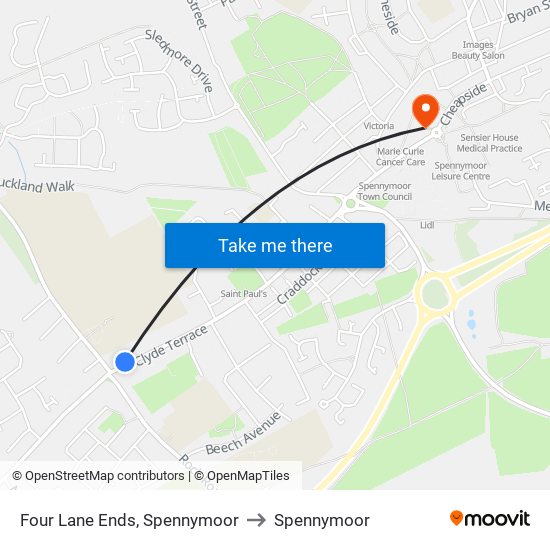 Four Lane Ends, Spennymoor to Spennymoor map