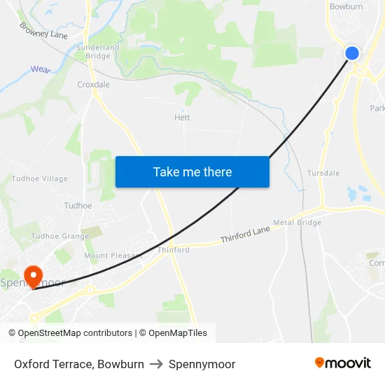 Oxford Terrace, Bowburn to Spennymoor map