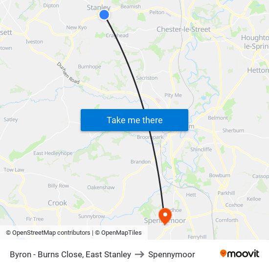 Byron - Burns Close, East Stanley to Spennymoor map