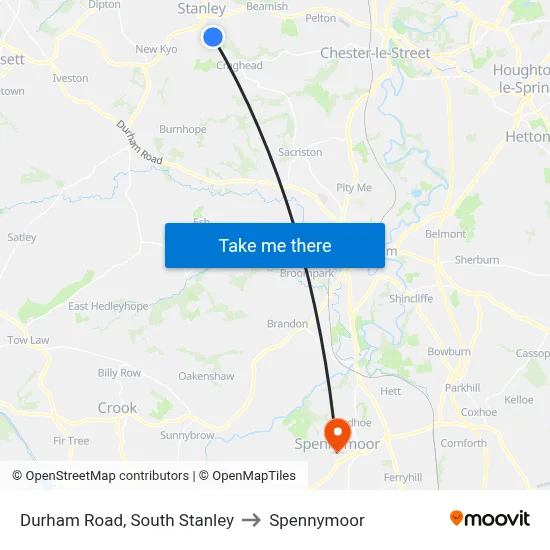 Durham Road, South Stanley to Spennymoor map