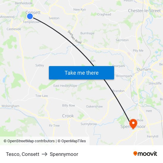 Tesco, Consett to Spennymoor map