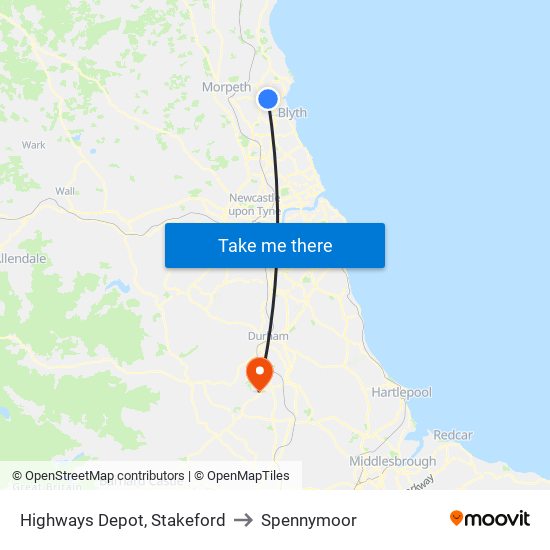 Highways Depot, Stakeford to Spennymoor map