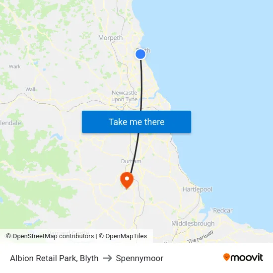 Albion Retail Park, Blyth to Spennymoor map