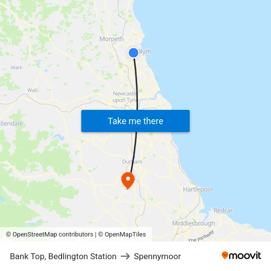 Bank Top, Bedlington Station to Spennymoor map