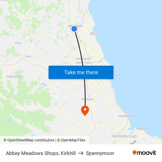 Abbey Meadows Shops, Kirkhill to Spennymoor map