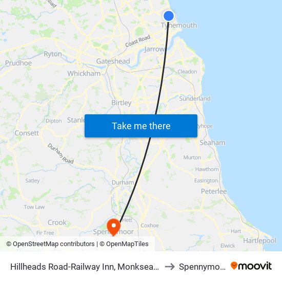 Hillheads Road-Railway Inn, Monkseaton to Spennymoor map