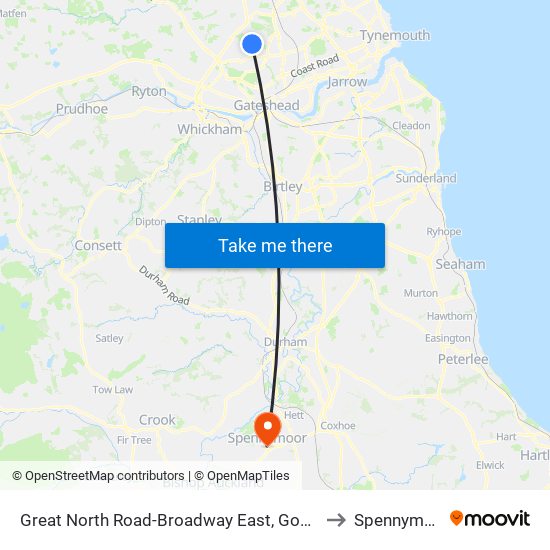 Great North Road-Broadway East, Gosforth to Spennymoor map