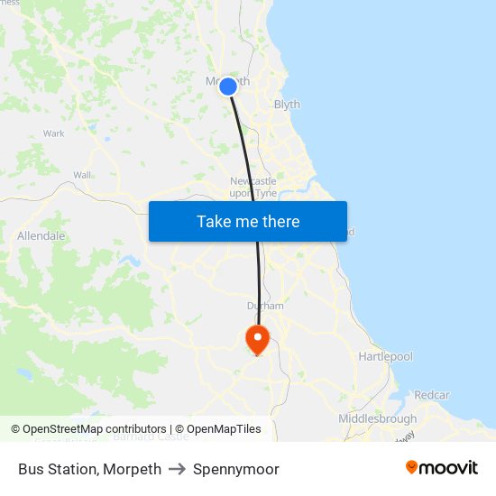 Bus Station, Morpeth to Spennymoor map