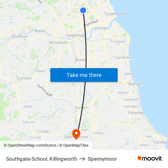 Southgate-School, Killingworth to Spennymoor map