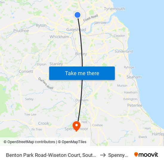 Benton Park Road-Wiseton Court, South Gosforth to Spennymoor map