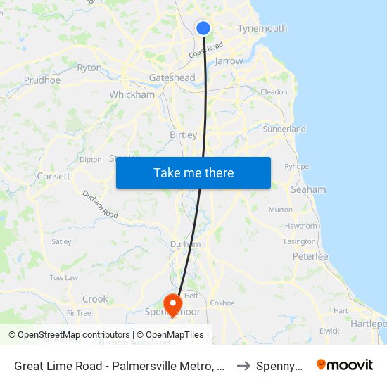 Great Lime Road - Palmersville Metro, Palmersville to Spennymoor map