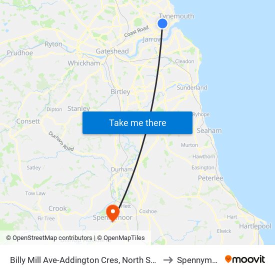 Billy Mill Ave-Addington Cres, North Shields to Spennymoor map