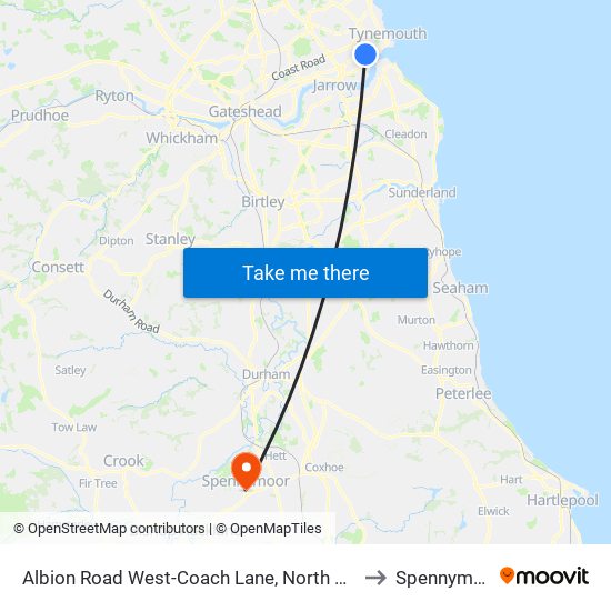 Albion Road West-Coach Lane, North Shields to Spennymoor map