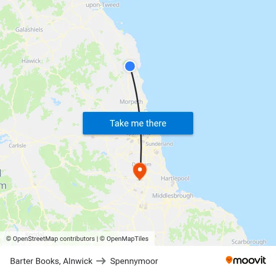 Barter Books, Alnwick to Spennymoor map