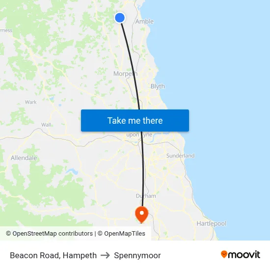 Beacon Road, Hampeth to Spennymoor map
