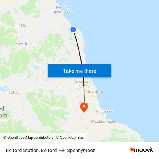 Belford Station, Belford to Spennymoor map