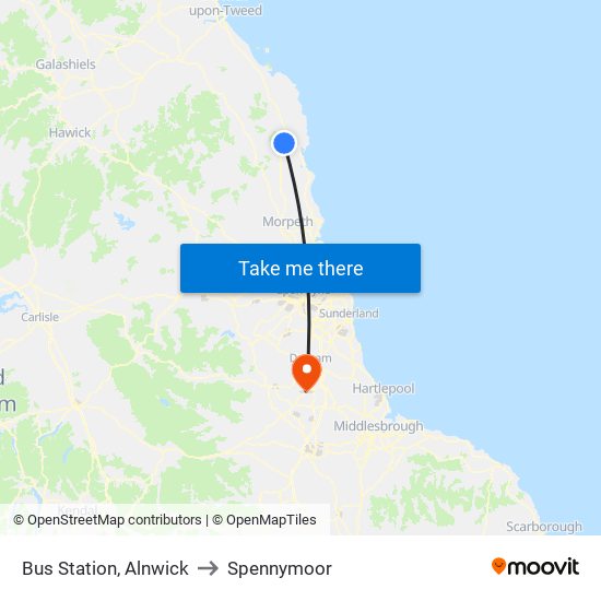 Bus Station, Alnwick to Spennymoor map