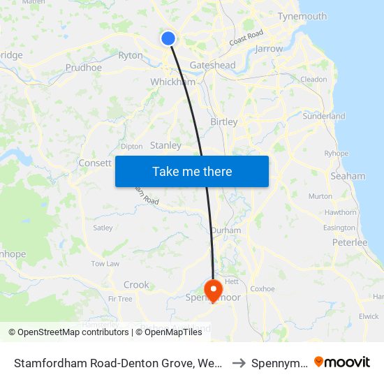 Stamfordham Road-Denton Grove, Westerhope to Spennymoor map