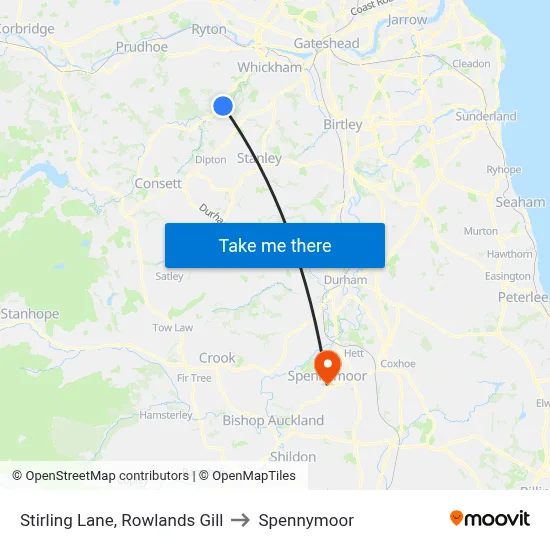 Stirling Lane, Rowlands Gill to Spennymoor map