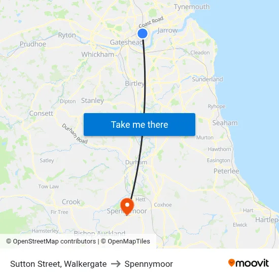 Sutton Street, Walkergate to Spennymoor map
