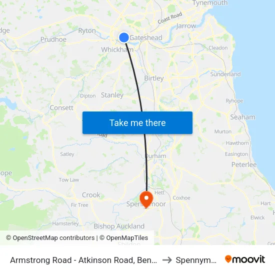 Armstrong Road - Atkinson Road, Benwell to Spennymoor map