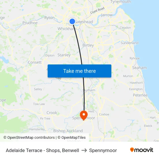 Adelaide Terrace - Shops, Benwell to Spennymoor map