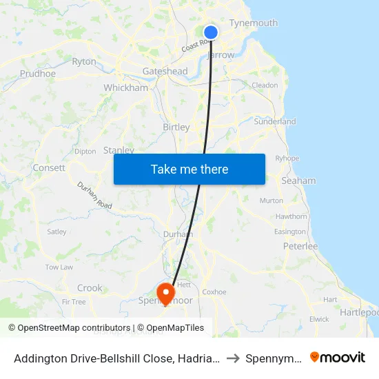 Addington Drive-Bellshill Close, Hadrian Park to Spennymoor map