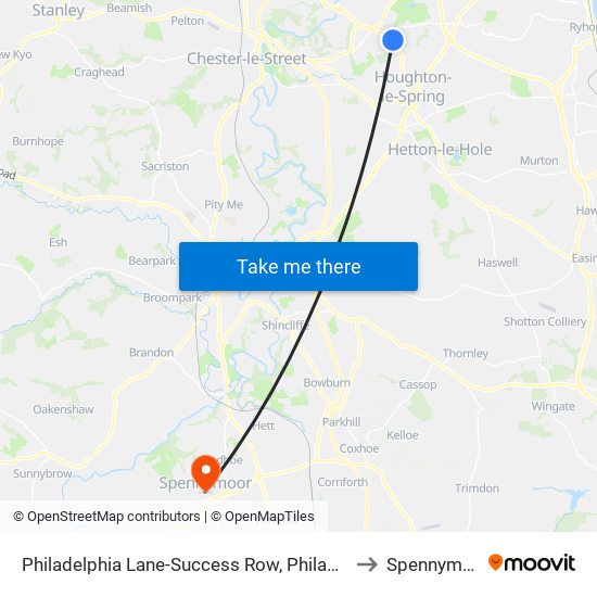 Philadelphia Lane-Success Row, Philadelphia to Spennymoor map