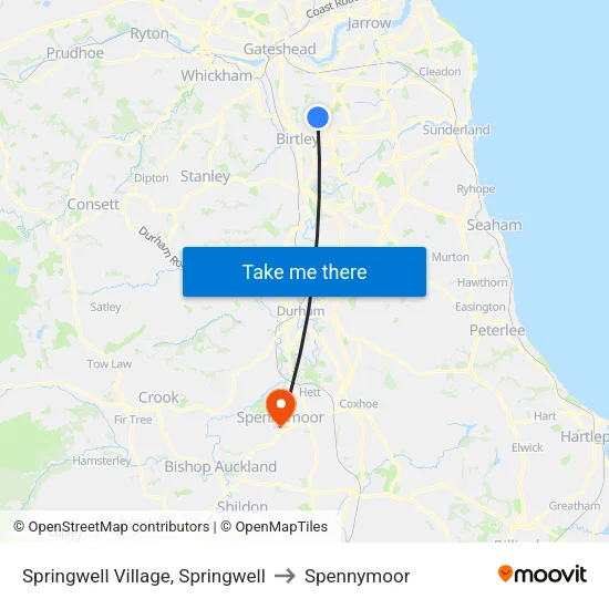 Springwell Village, Springwell to Spennymoor map