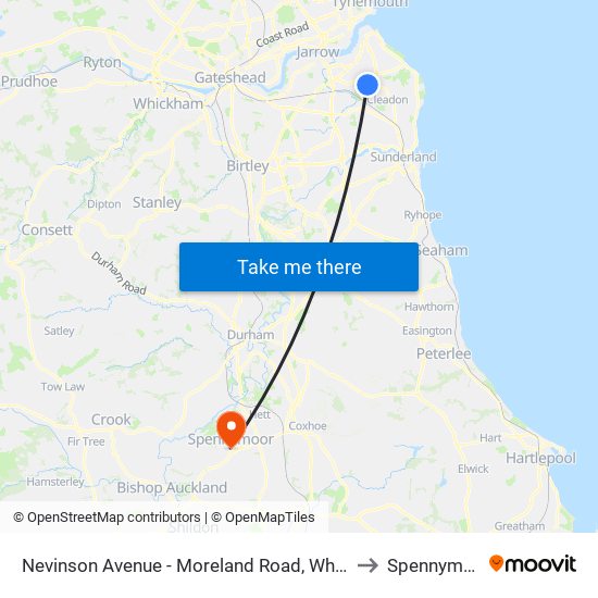 Nevinson Avenue - Moreland Road, Whiteleas to Spennymoor map