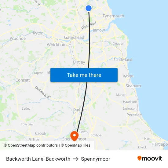 Backworth Lane, Backworth to Spennymoor map