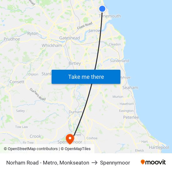 Norham Road - Metro, Monkseaton to Spennymoor map