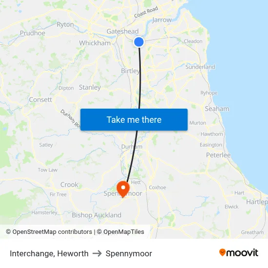 Interchange, Heworth to Spennymoor map
