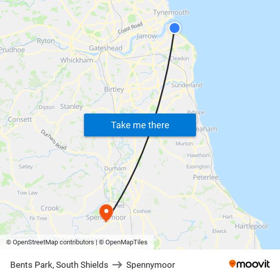 Bents Park, South Shields to Spennymoor map