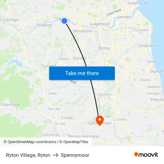 Ryton Village, Ryton to Spennymoor map