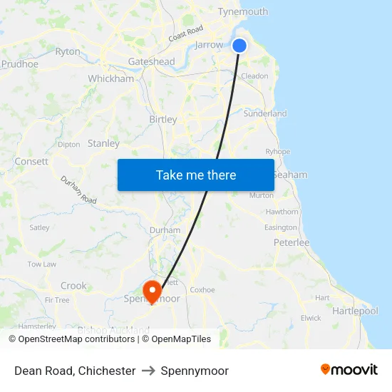 Dean Road, Chichester to Spennymoor map