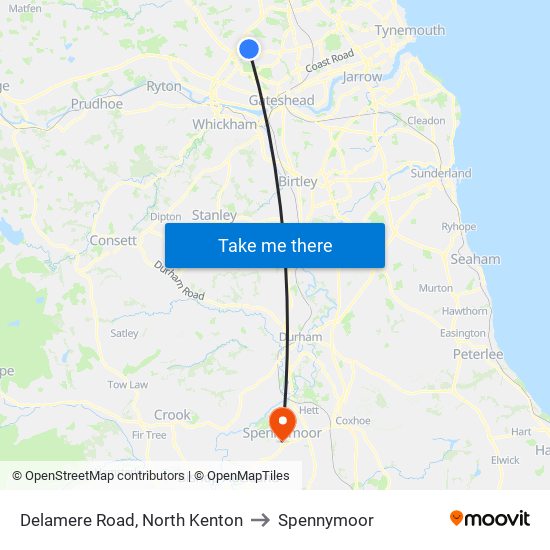 Delamere Road, North Kenton to Spennymoor map