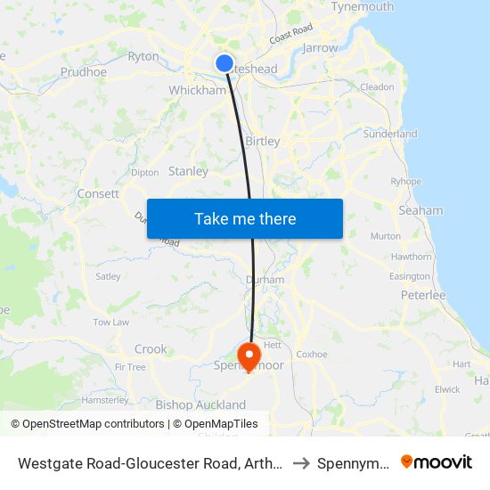 Westgate Road-Gloucester Road, Arthurs Hill to Spennymoor map