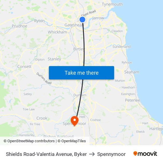 Shields Road-Valentia Avenue, Byker to Spennymoor map