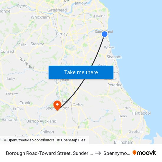 Borough Road-Toward Street, Sunderland to Spennymoor map