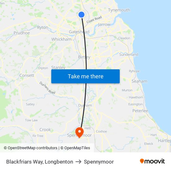 Blackfriars Way, Longbenton to Spennymoor map